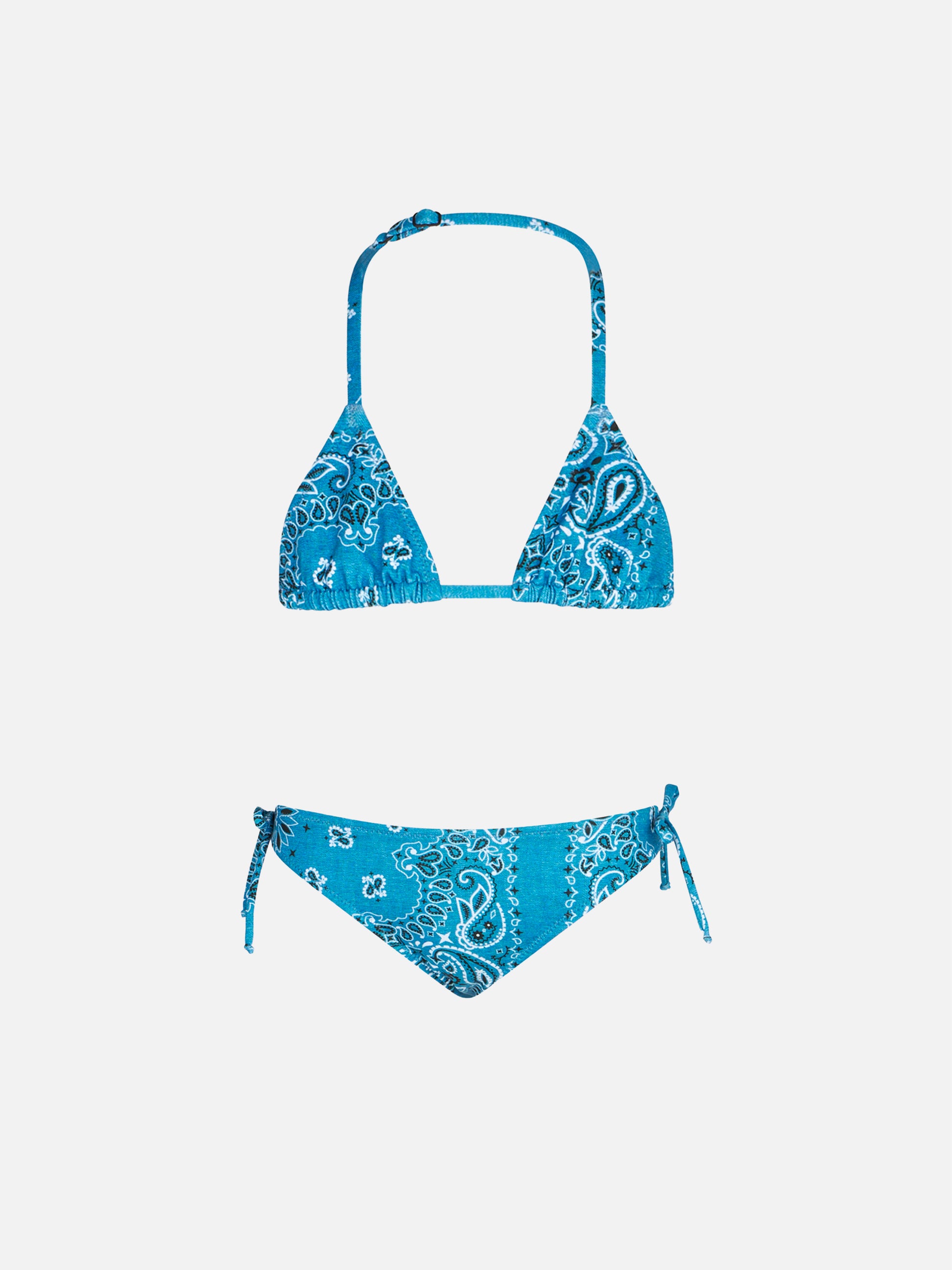 Girl triangle bikini with denim bandanna print - MC2 Saint Barth