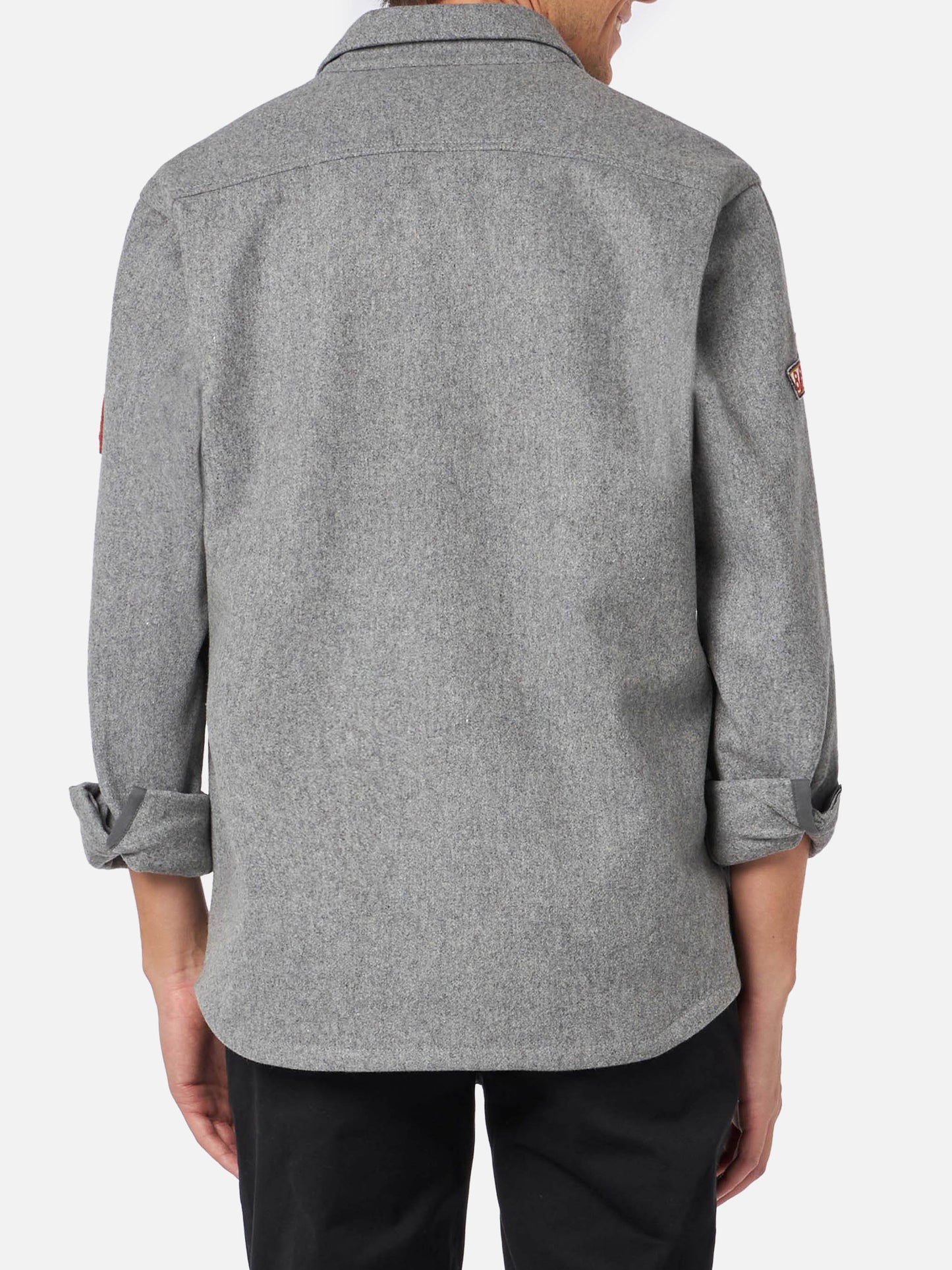 Man wooly grey overshirt with pockets and patches