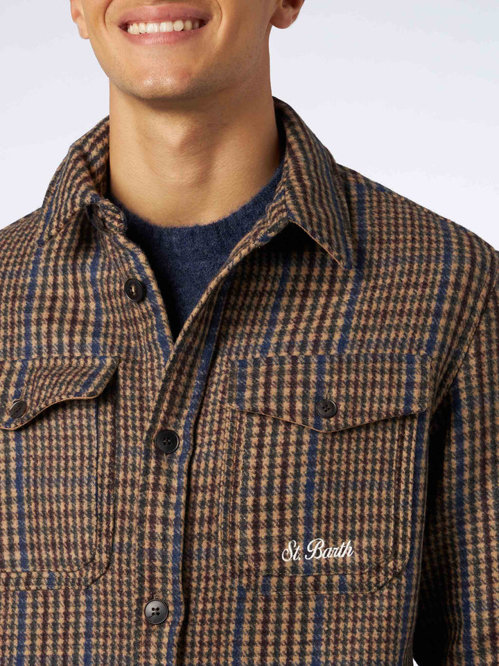 Man wooly Prince of Wales overshirt with pockets and patches - MC2 Saint Barth