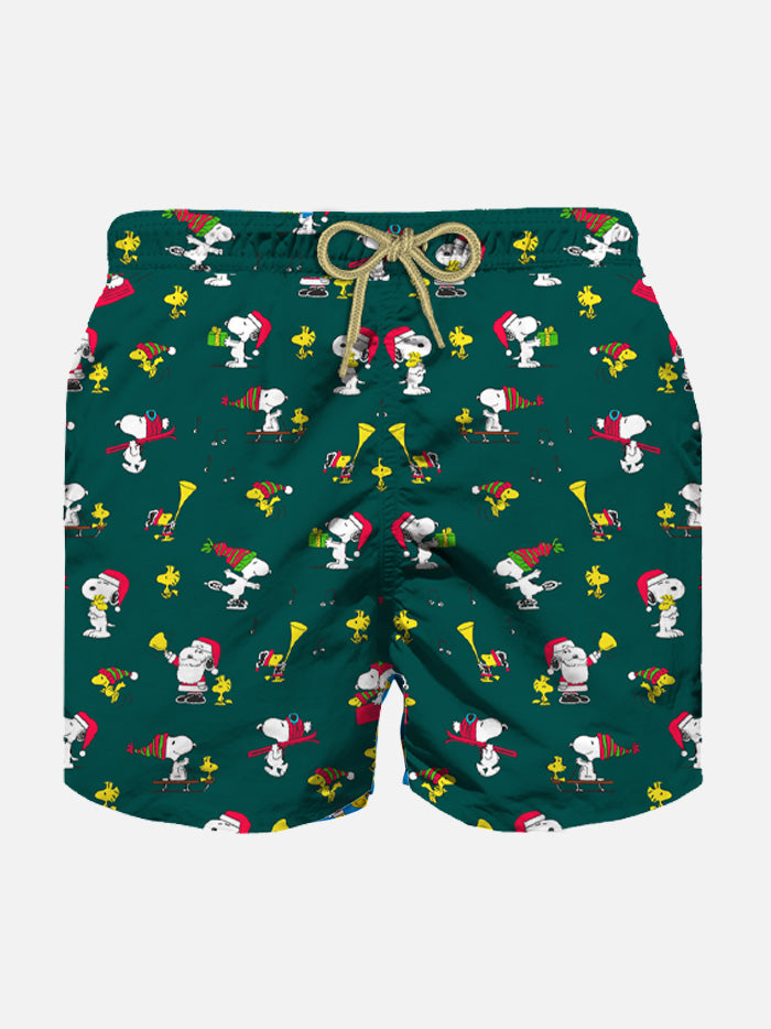 Boy light fabric swim shorts with Christmas Snoopy print | SNOOPY - PEANUTS™ SPECIAL EDITION - MC2 Saint Barth