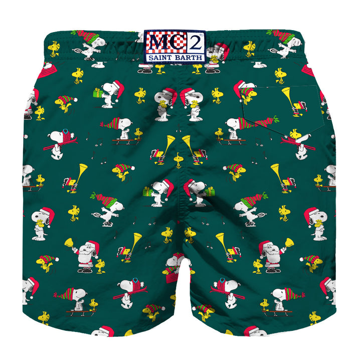 Boy light fabric swim shorts with Christmas Snoopy print | SNOOPY - PEANUTS™ SPECIAL EDITION - MC2 Saint Barth
