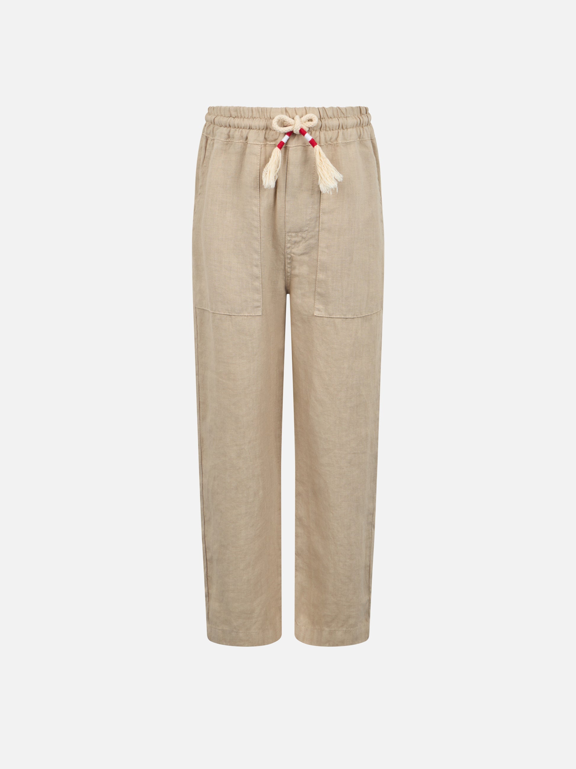 Boy beige linen Calais Jr pants with drawstring - MC2 Saint Barth