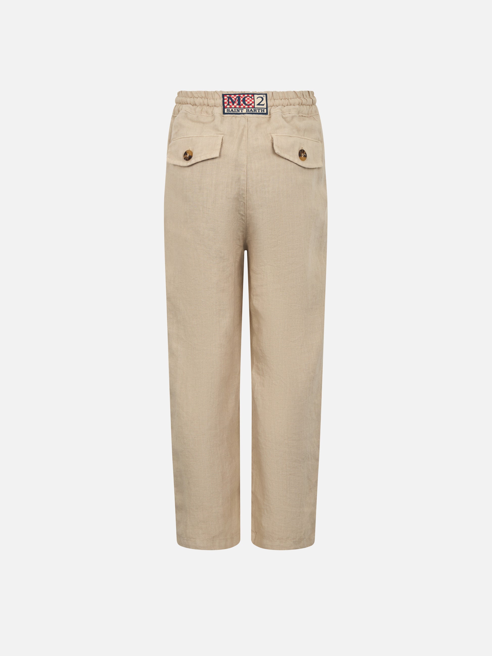 Boy beige linen Calais Jr pants with drawstring - MC2 Saint Barth