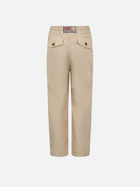 Boy beige linen Calais Jr pants with drawstring - MC2 Saint Barth