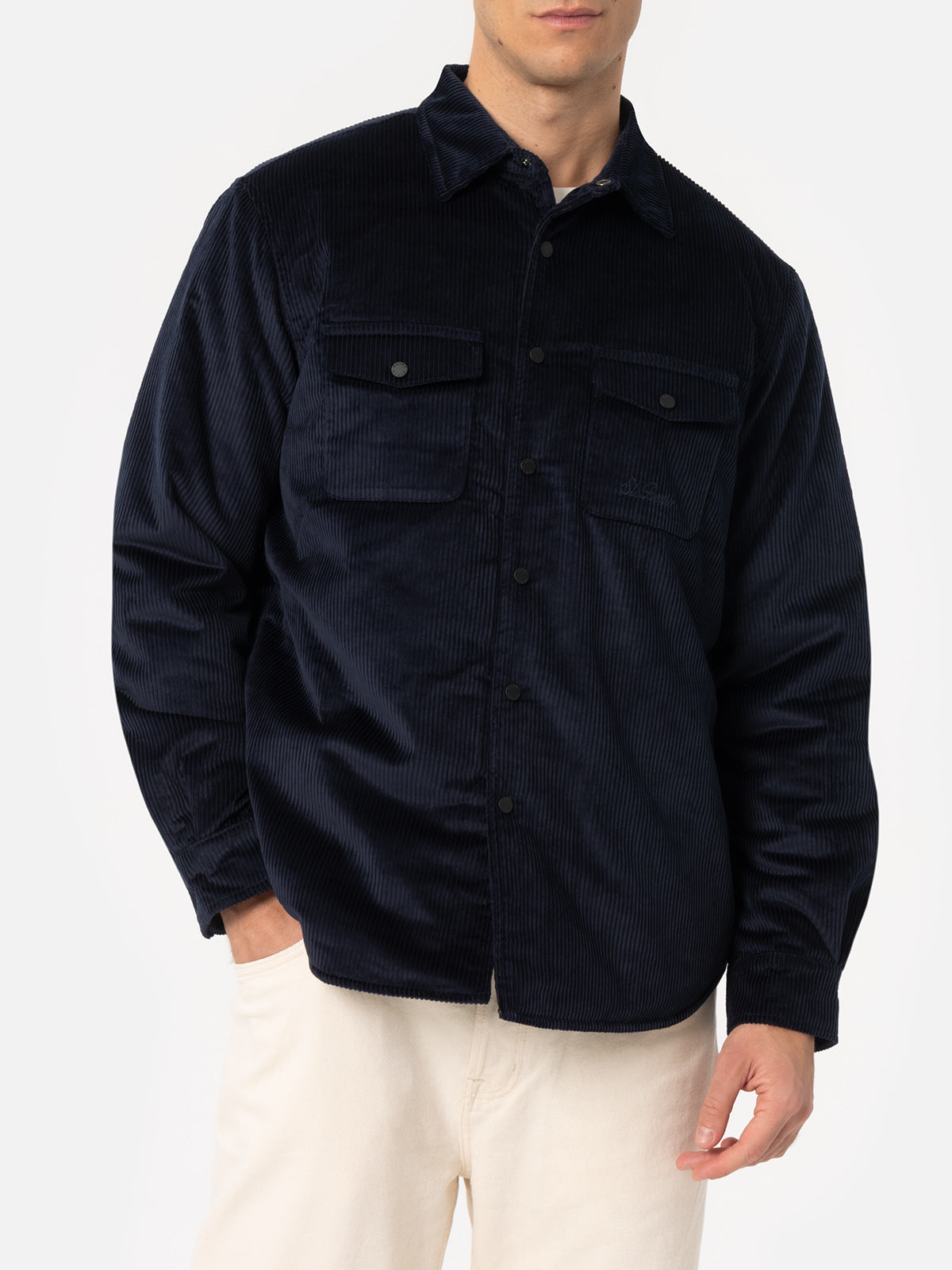 Man navy blue corduroy overshirt Chalet with St. Barth embroidery - MC2 Saint Barth