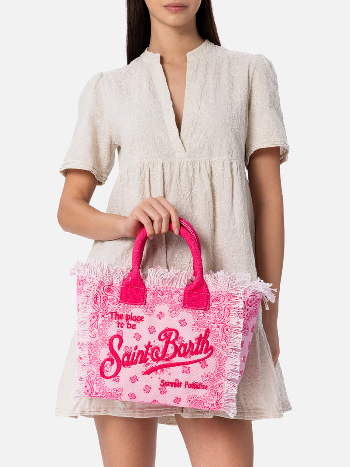 Colette cotton canvas handbag with bandanna print - MC2 Saint Barth
