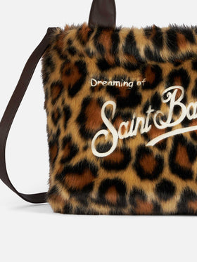 Borsa a mano Colette morbida e pelosa con stampa jacquard animalier