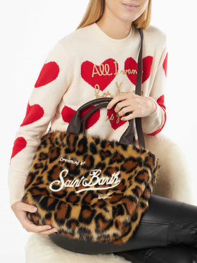 Borsa a mano Colette morbida e pelosa con stampa jacquard animalier