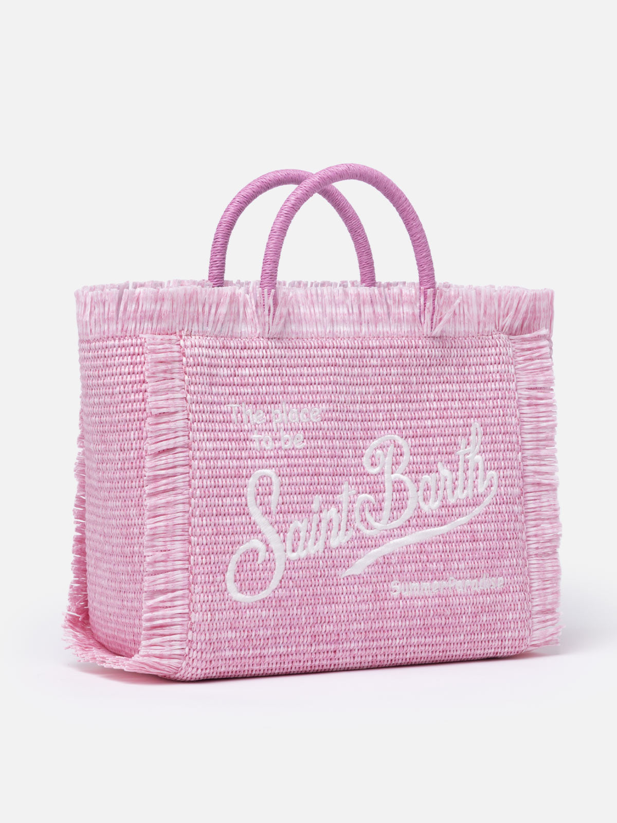 Pink Colette Straw handbag with embroidery