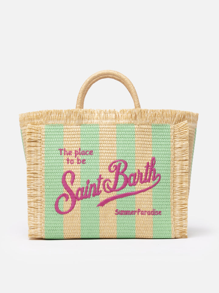 Water green striped Colette Straw handbag with embroidery