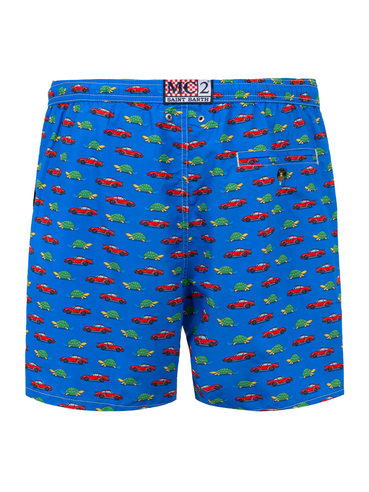 Man light fabric swim shorts with turtle and car print - MC2 Saint Barth