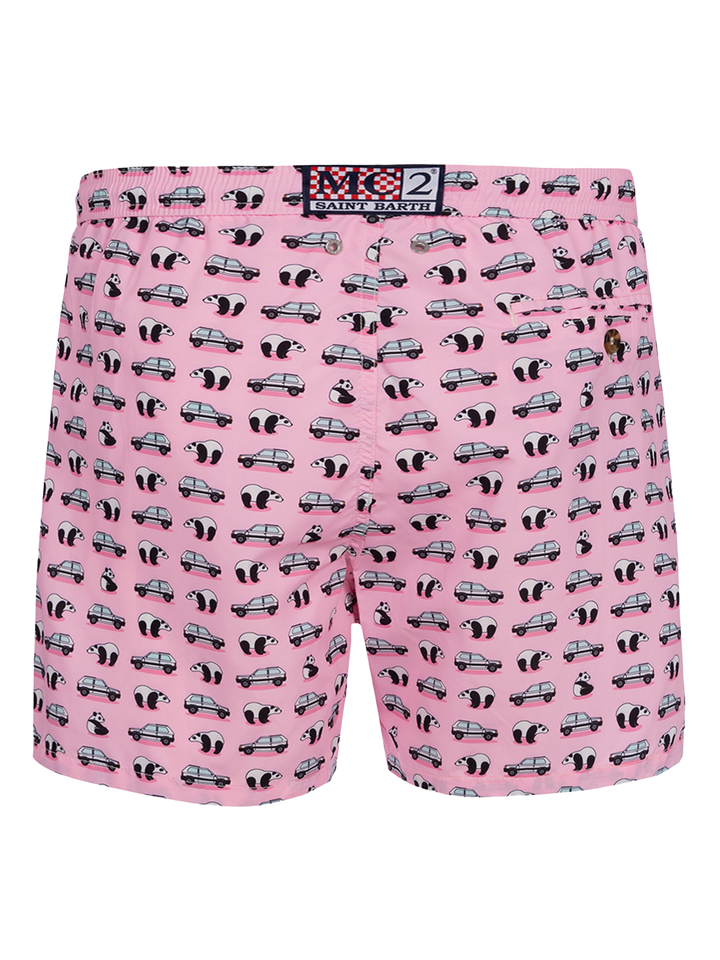 Man lightweight fabric swim-shorts Lighting Micro Fantasy with Panda and panda print | PANDA SPECIAL EDITION - MC2 Saint Barth