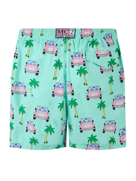 Man lightweight fabric swim-shorts Lighting with off-road car print - MC2 Saint Barth