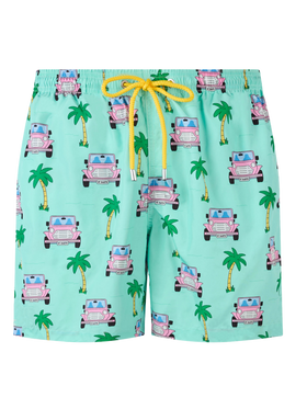Man lightweight fabric swim-shorts Lighting with off-road car print - MC2 Saint Barth