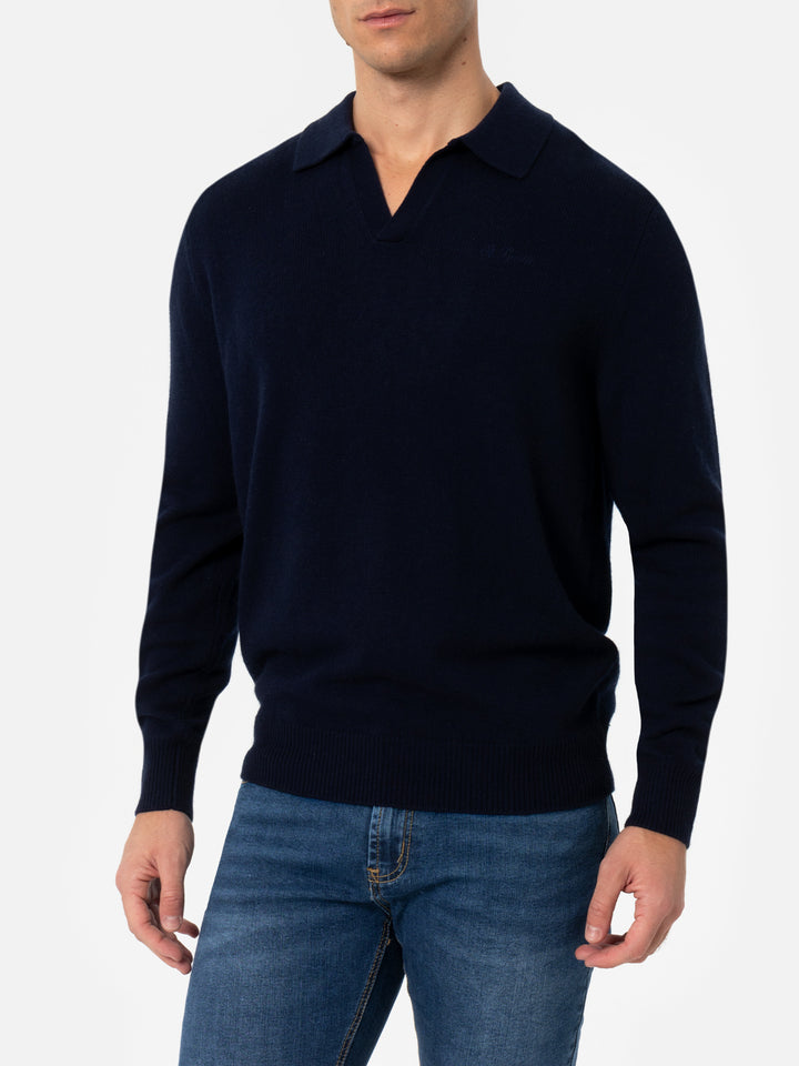 Man navy blue cashmere blend polo collar sweater Covent - MC2 Saint Barth