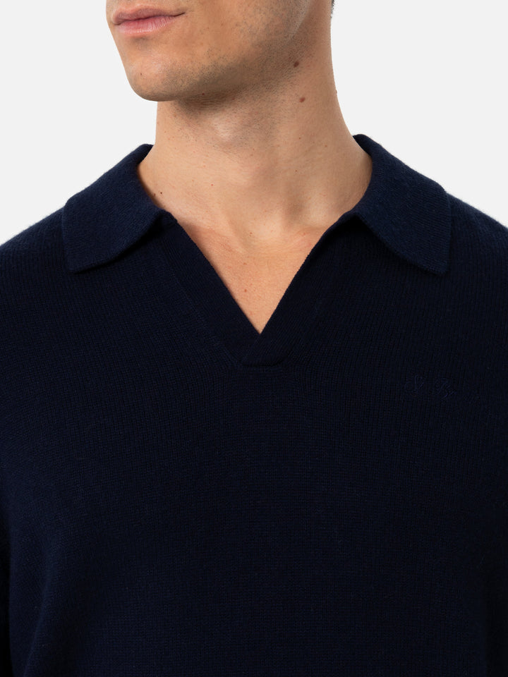 Man navy blue cashmere blend polo collar sweater Covent - MC2 Saint Barth