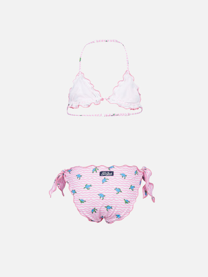 Mädchen klassischer Triangel-Bikini Cris mit Schildkröten-Print