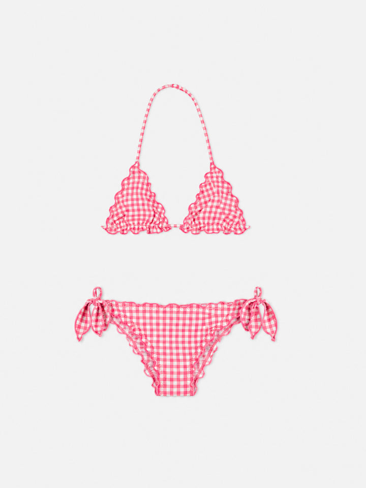 Bikini triangle pour fille à imprimé vichy rose 