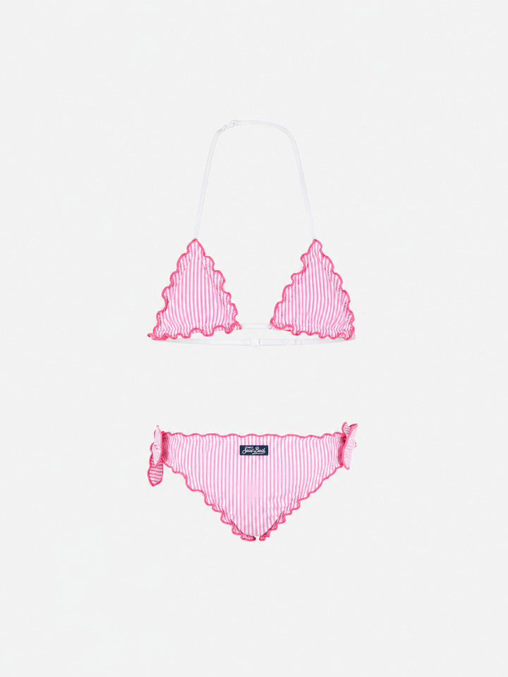 Mädchen-Triangel-Bikini aus Seersucker mit Streifen 