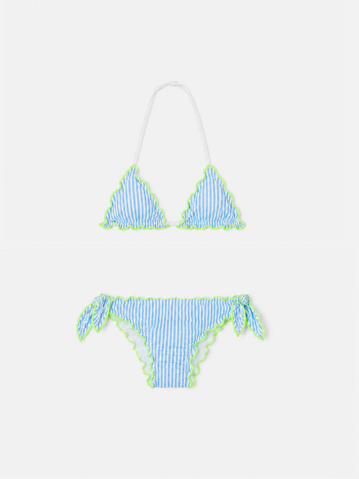 Mädchen-Triangel-Bikini aus Seersucker mit Streifen 