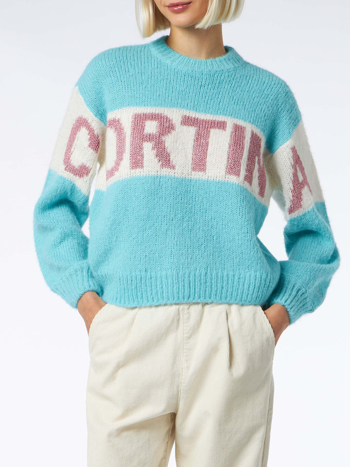 Woman boxy shape soft sweater with Cortina jacquard - MC2 Saint Barth
