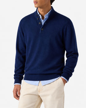 Navy blue sweater in merino cashmere with buttons