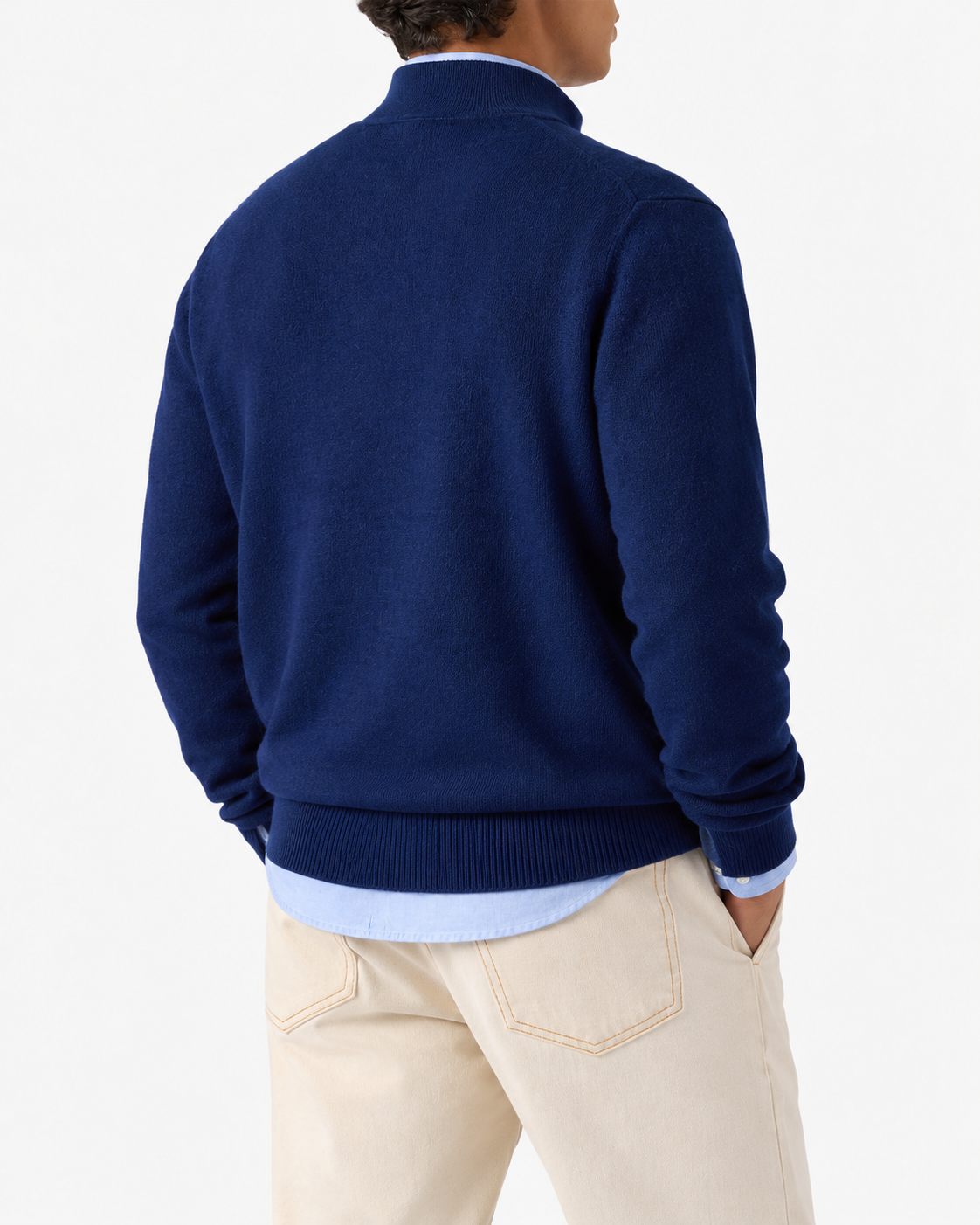 Navy blue sweater in merino cashmere with buttons