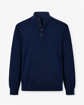 Navy blue sweater in merino cashmere with buttons