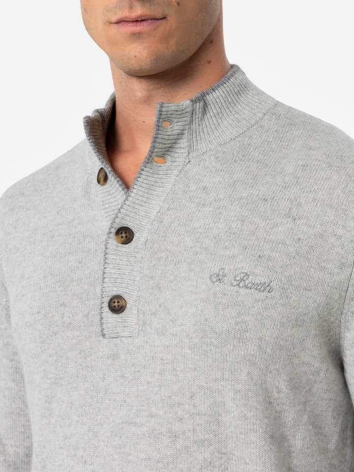 Man light grey blended cashmere polo sweater Dorian - MC2 Saint Barth