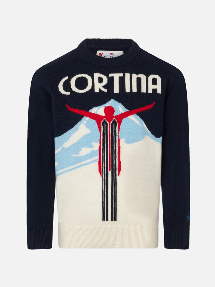 Boy crewneck sweater with Cortina postcard print