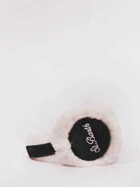 Woman black suede effect earmuffs with furry details and wireless speaker - MC2 Saint Barth
