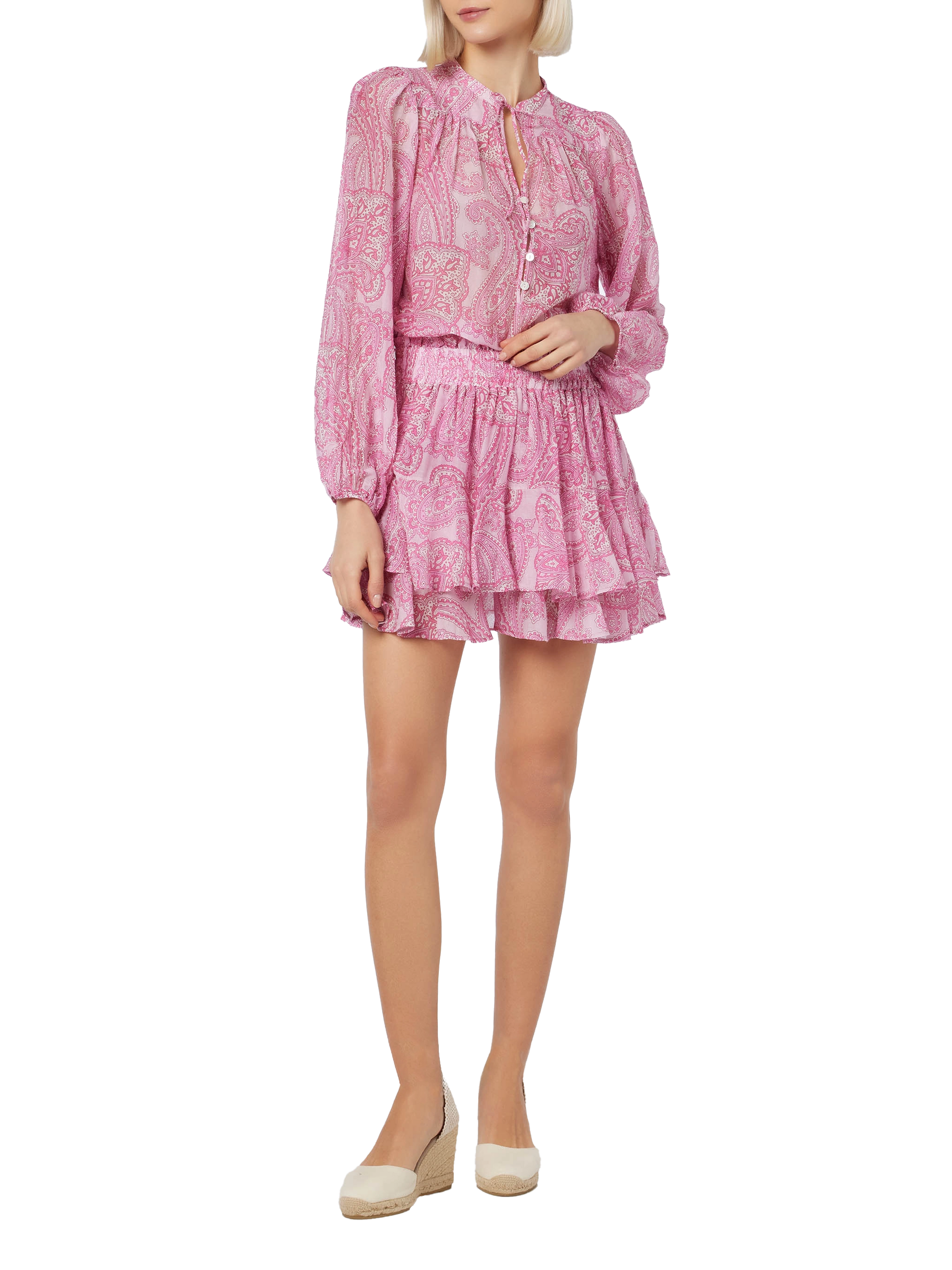 Woman paisley silk voile ruffled mini skirt Eivissa - MC2 Saint Barth