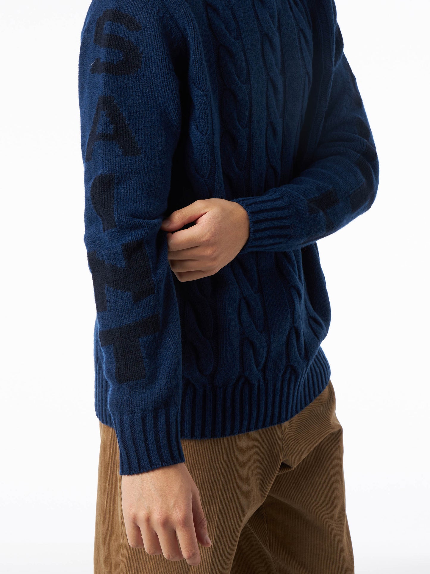 Man black cable knit turtleneck sweater Fisherman - MC2 Saint Barth