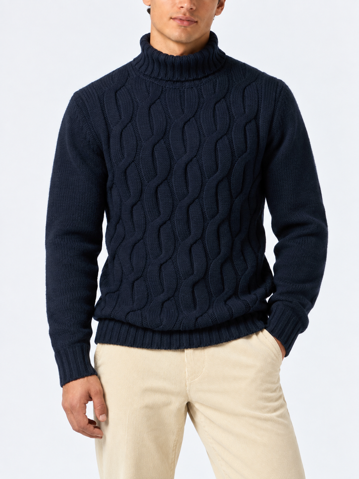 Jersey de punto trenzado tipo pescador en mezcla de cachemira azul marino 