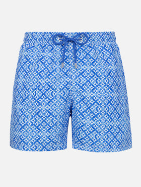 Man mid-length Gustavia swim-shorts with geometric majolica print - MC2 Saint Barth