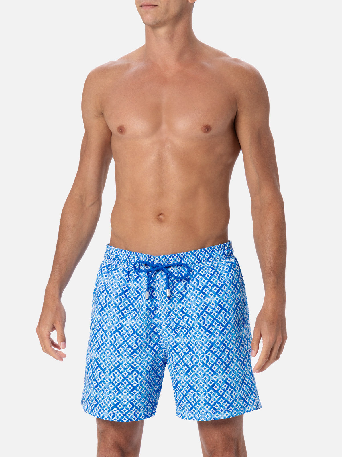 Man mid-length Gustavia swim-shorts with geometric majolica print - MC2 Saint Barth