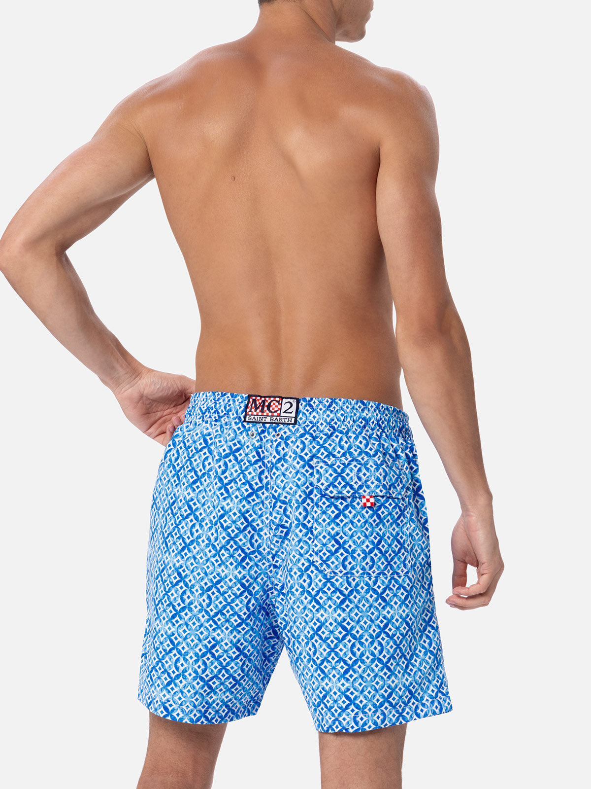 Man mid-length Gustavia swim-shorts with geometric majolica print - MC2 Saint Barth