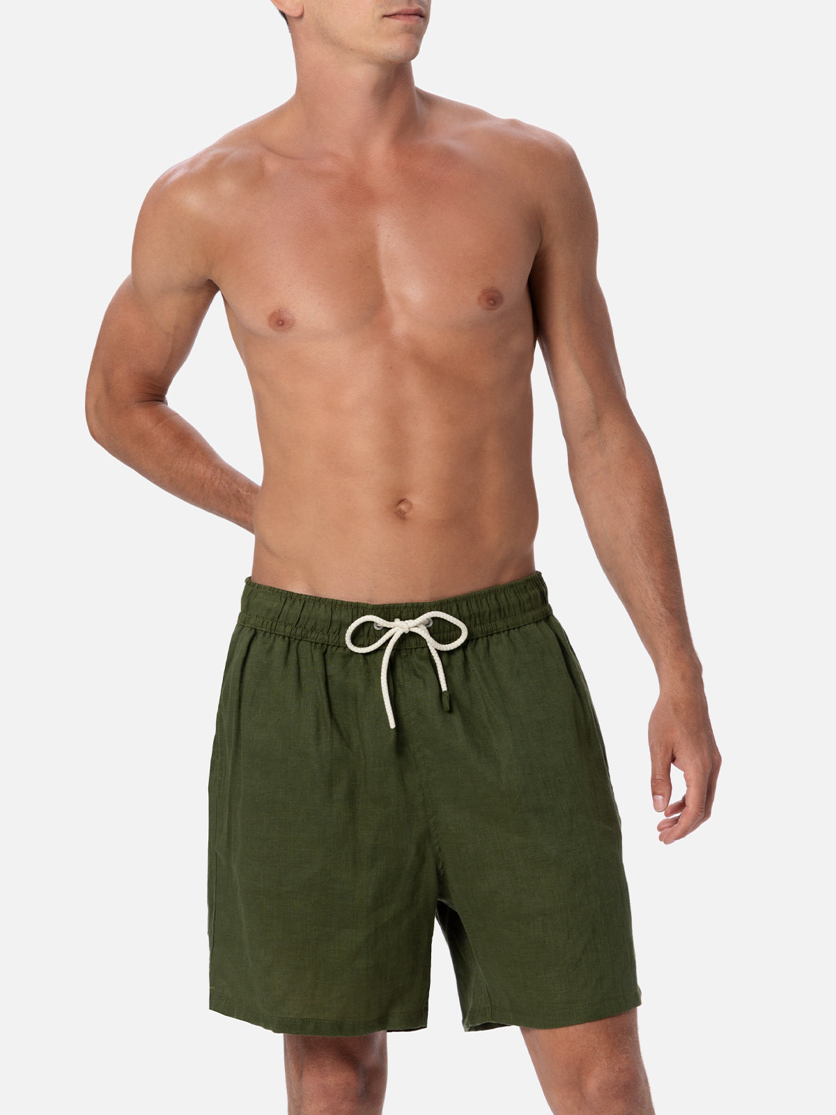Mid-length military green linen swim-shorts Gustavia - MC2 Saint Barth