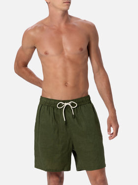 Mid-length military green linen swim-shorts Gustavia - MC2 Saint Barth