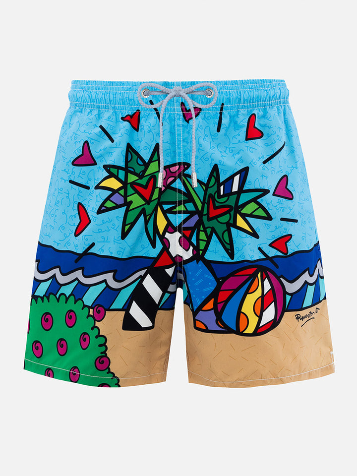 Man mid-length Gustavia swim-shorts with Britto design placed print | ©BRITTO SPECIAL EDITION - MC2 Saint Barth