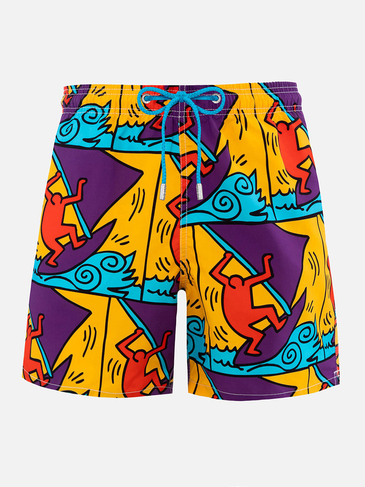 Man mid-length Gustavia swim-shorts with Keith Haring design placed print| KEITH HARING SPECIAL EDITION - MC2 Saint Barth