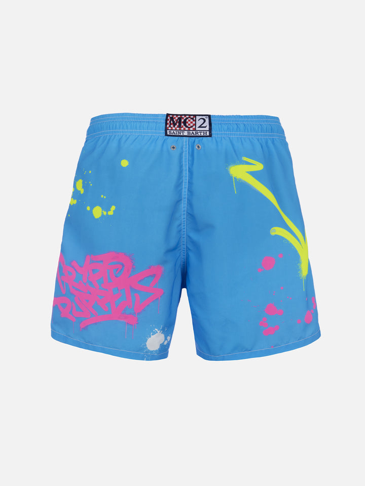 Man mid-length Gustavia swim-shorts with ducky Cryptopuppets placed print| CRYPTOPUPPETS SPECIAL EDITION - MC2 Saint Barth