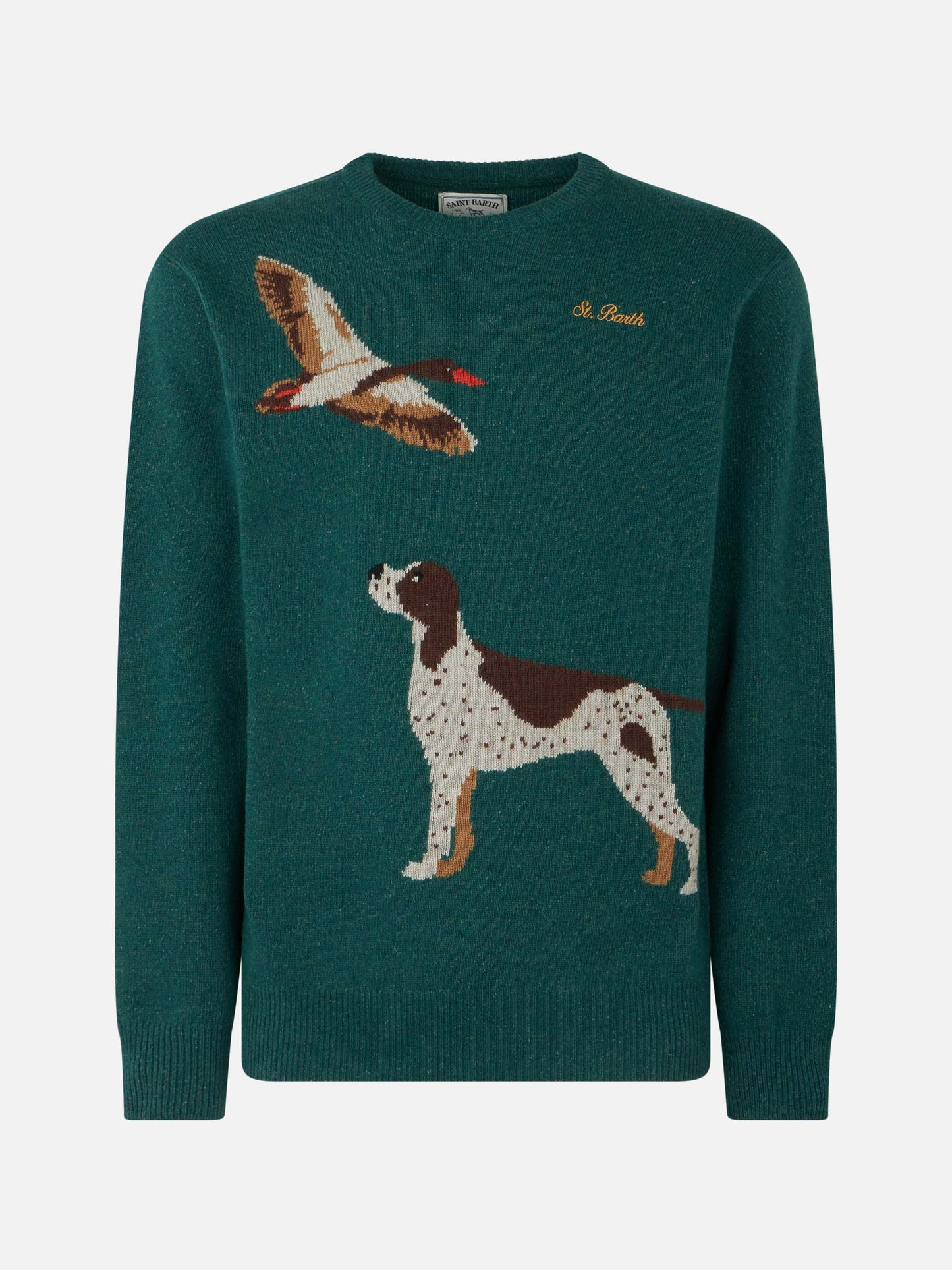 Donegal-Pullover mit Rundhalsausschnitt und Country-Dog-Jacquard für Herren