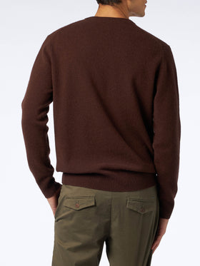 Man crewneck brown lambswool sweater with St. Barth embroidery - MC2 Saint Barth