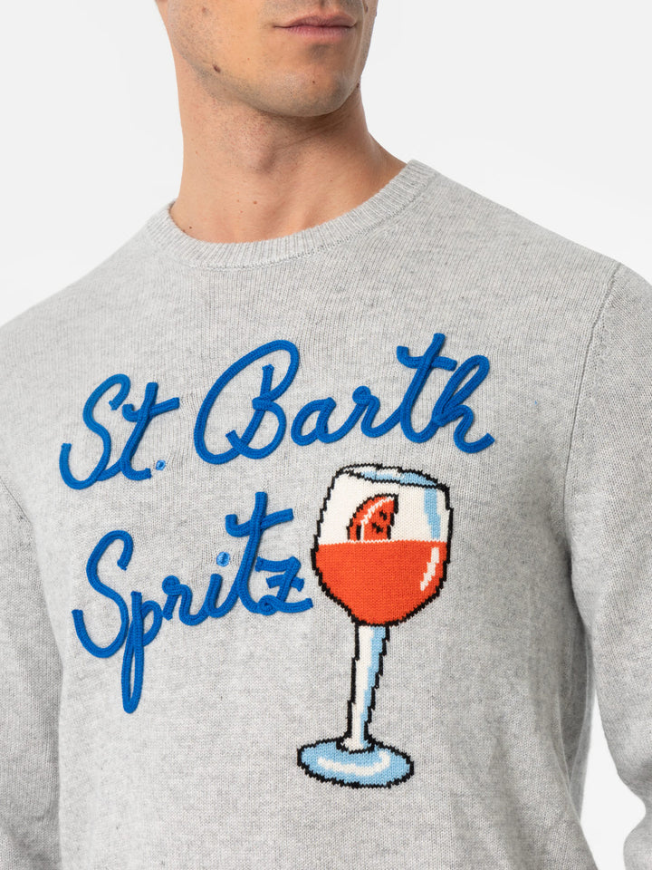 Man gray sweater Heron with Spritz glass - MC2 Saint Barth