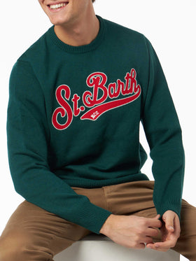 Man crewneck green sweater with St. Barth embroidery - MC2 Saint Barth