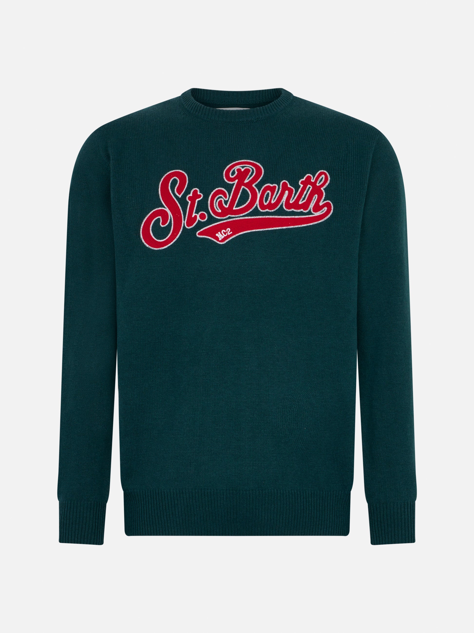 Man crewneck green sweater with St. Barth embroidery - MC2 Saint Barth