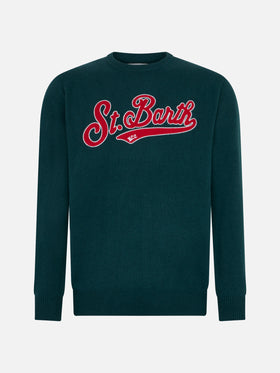 Man crewneck green sweater with St. Barth embroidery - MC2 Saint Barth