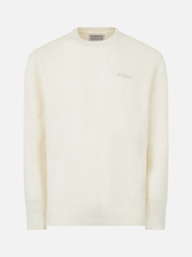 Herrenpullover aus weißer Stretchwolle mit St. Barth-Stickerei