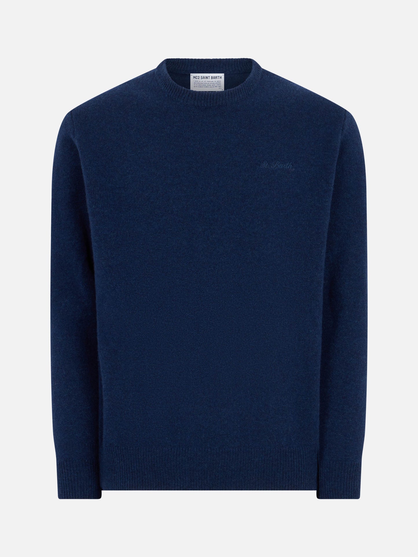 Man crewneck blue sweater with St. Barth embroidery - MC2 Saint Barth